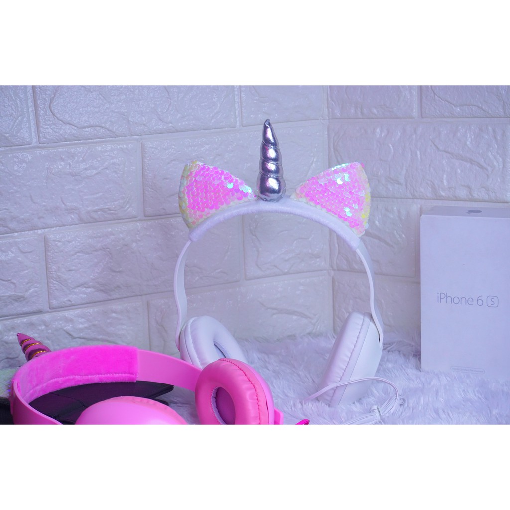 Headphone Bando Tanduk Unicorn Dan kuping Imut Untuk Buah Hati Suara Mantap