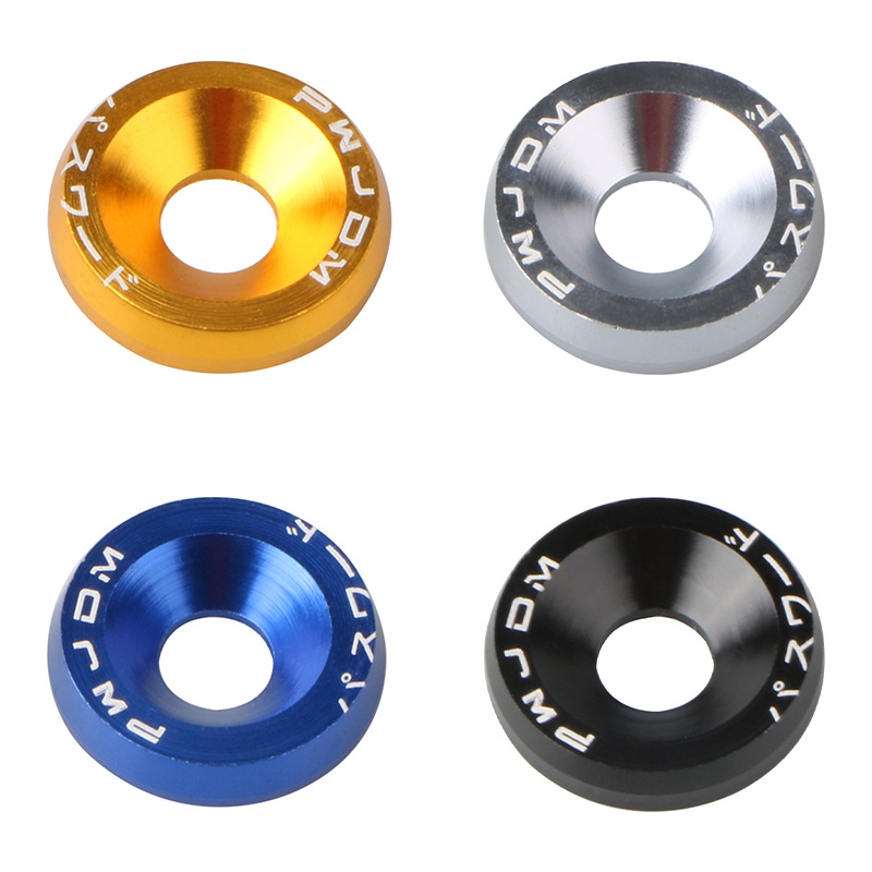 10pcs / Pak Washer M6 JDM Bahan Aluminum Warna Biru / Hitam / Kuning / Silver Untuk Fender Mobil