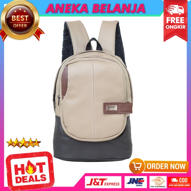 Tas Ransel Wanita Kekinian Espirit Polos Warna Hitam - Coklat Muda Cocok Untuk Hangout Sekolah