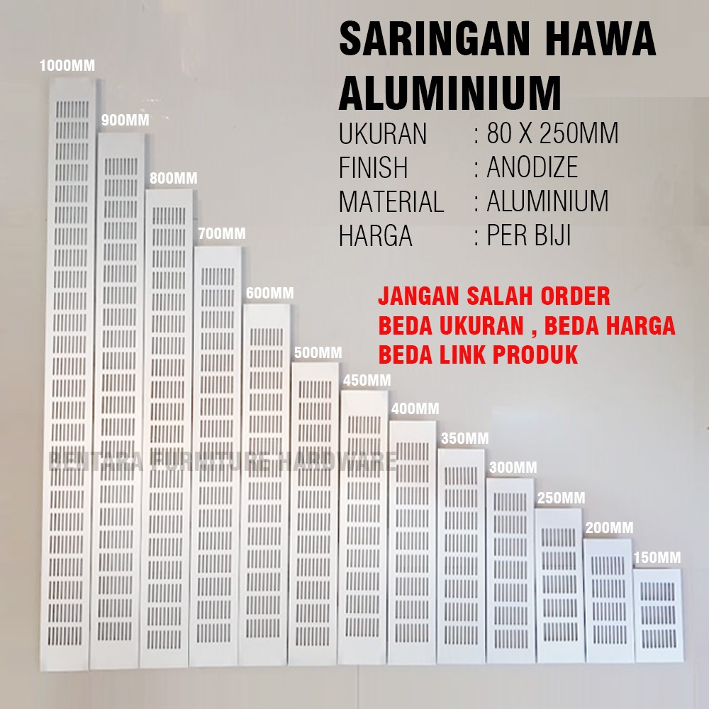 8 x 25 Cm Lubang Hawa 80 x 250 MM - Ventilasi Persegi Alumunium