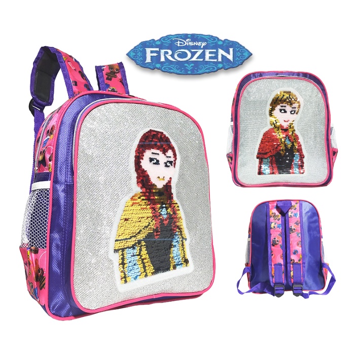 Tas Ransel Sekolah Anak Perempuan Sequin karakter FROZEN Usap Paud / Tk