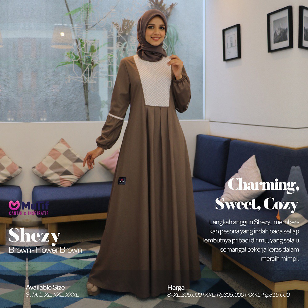 Gamis Katun MUTIF SHEZY Brown Flower Brown || Mutif Damoza Upmore