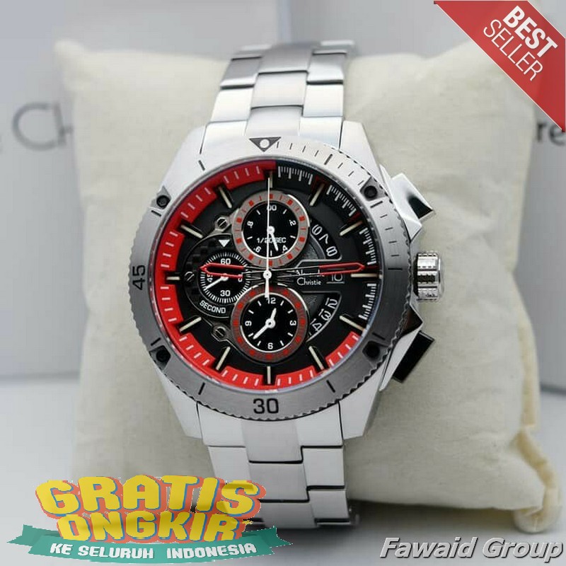 Best Seller Jam tangan Pria ALEXANDRE CHRISTIE AC 6465 PRIA SILVER RED KACA MINERAL GLASS ORIGINAL