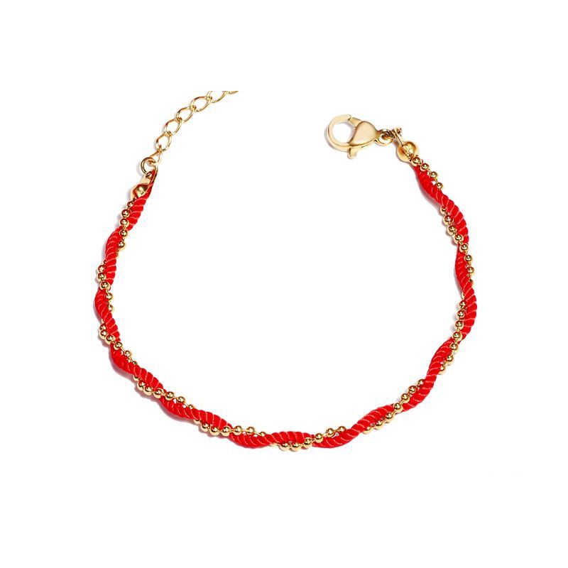 Gelang tangan titanium premium rantai mix tali merah