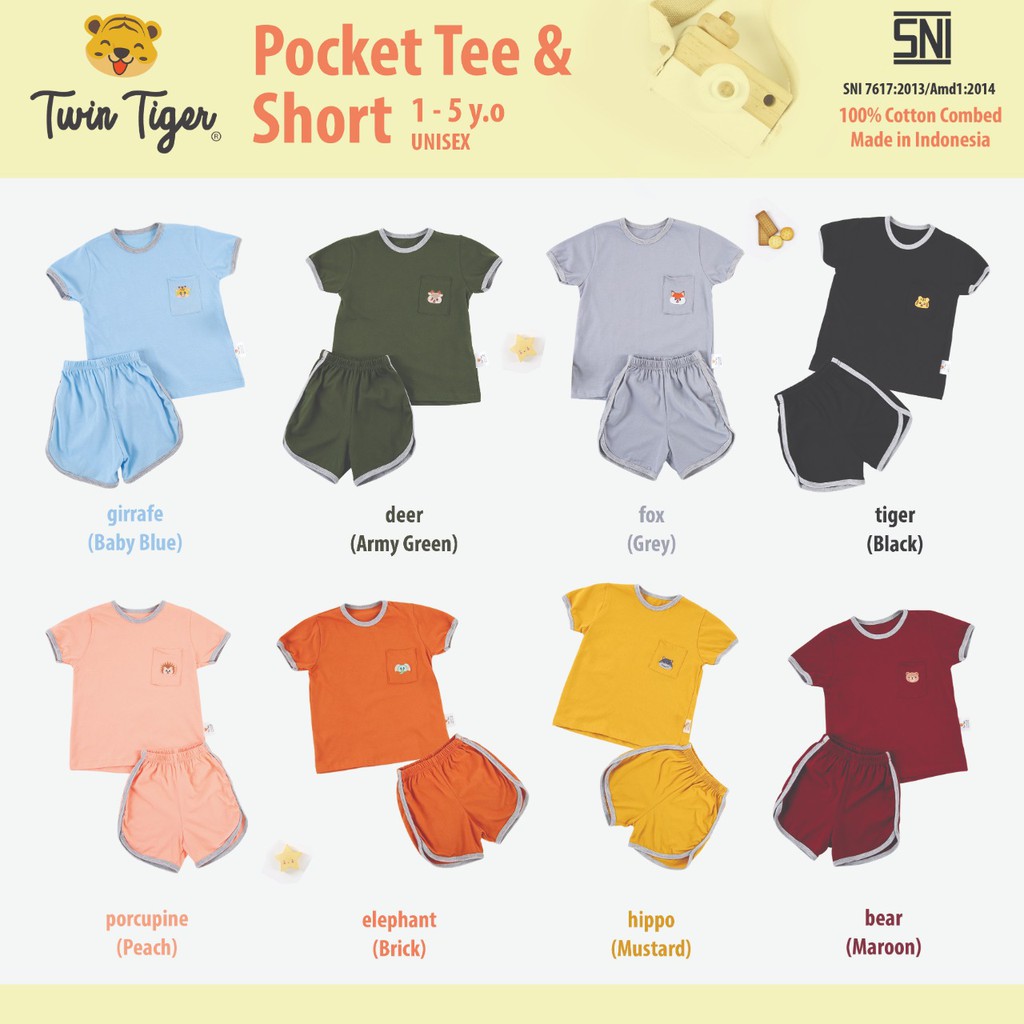 Twin Tiger Setelan RETRO Kaos Pocket Tee Tshirt RETRO Set Baju Anak