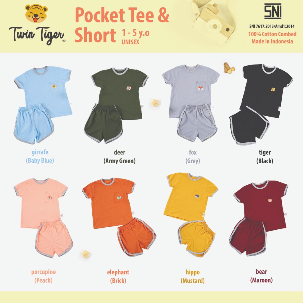 Twin Tiger Setelan RETRO Kaos Pocket Tee Tshirt RETRO Set Baju Anak