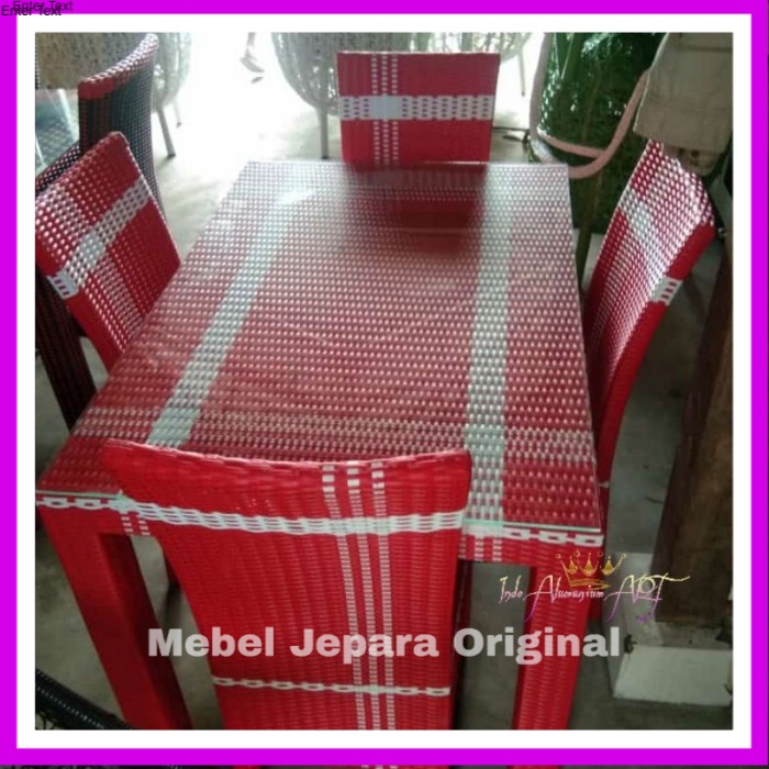 Meja Dapur / Meja Makan Unik Minimalis Kursi 4 Rotan Sintetis Anti Karat