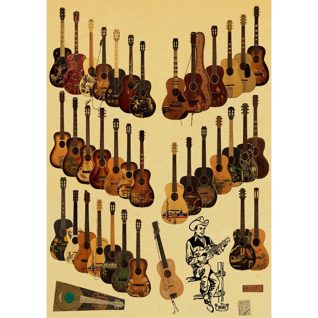 Poster Stiker Dinding Desain Gitar Klasik Gaya Vintage Retro Untuk Dekorasi Rumah