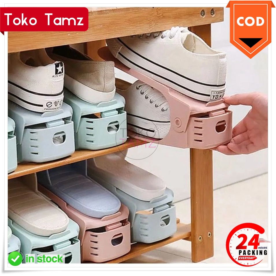 COD MAKASSAR Shoe Organizer Tempat Susun Sepatu Rapi Rak Sandal Portable Box Shoes Shopee Toko Tamz