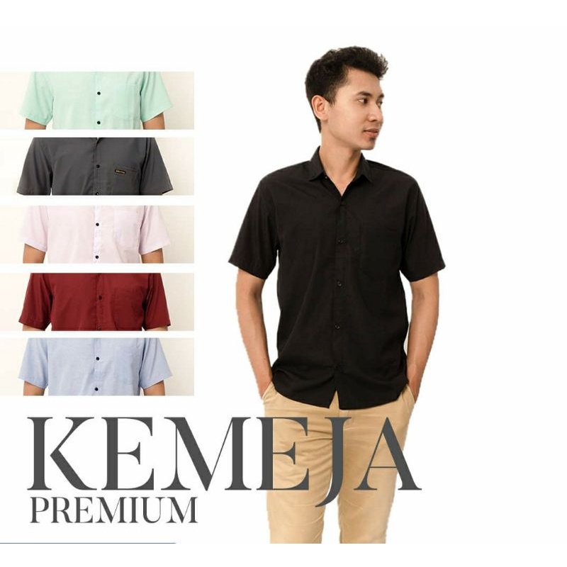 KEMEJA PENDEK POLOS CASUAL PRIA 100% REAL PICTURE