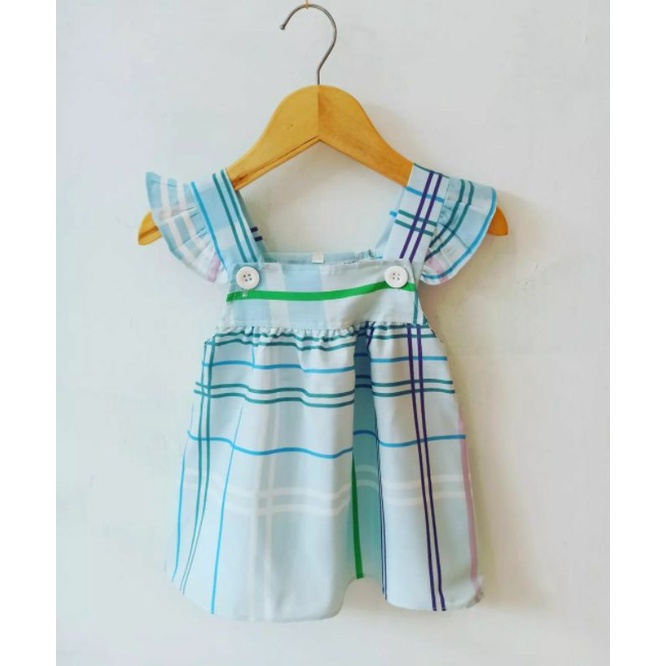 Dress Bayi Perempuan 0 6 12 18 Bulan Dress Overall Anak Bayi Murah-Biru Garis