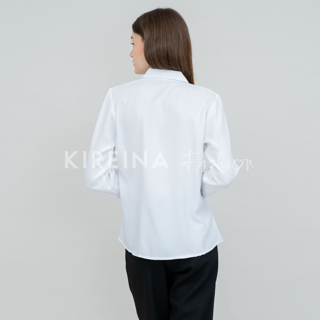 Kemeja Putih Wanita Premium Kemeja Polos Putih Wanita Kemeja Formal Wanita Bahan Moscrape Premium | Kireina Fashion