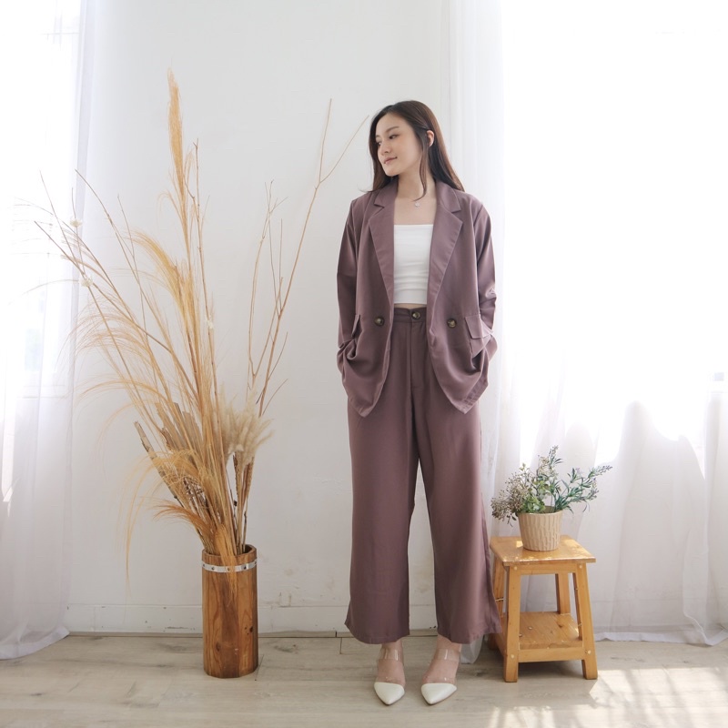 MSMO Set Long Blazer Culotte / Set Wanita / Setelan Wanita / Blazer Wanita / Set Blazer-Burgundy (roma)
