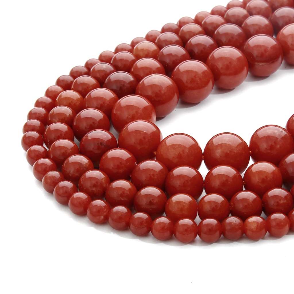 Merek Baru Warna Merah Manik-manik Bulat 6 8 10 12 Mm Baru Karang Alami Merah Bulat Beads untuk DIY Kalung Perhiasan Membuat