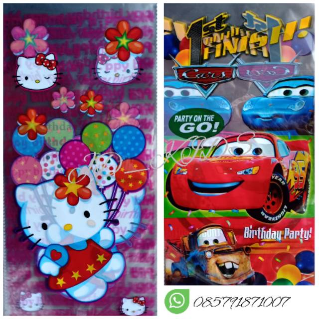 

17x35 Plastik Goodie Bag Kantong Snack Souvernir Hampers Ultah Karakter Hello Kitty Cars