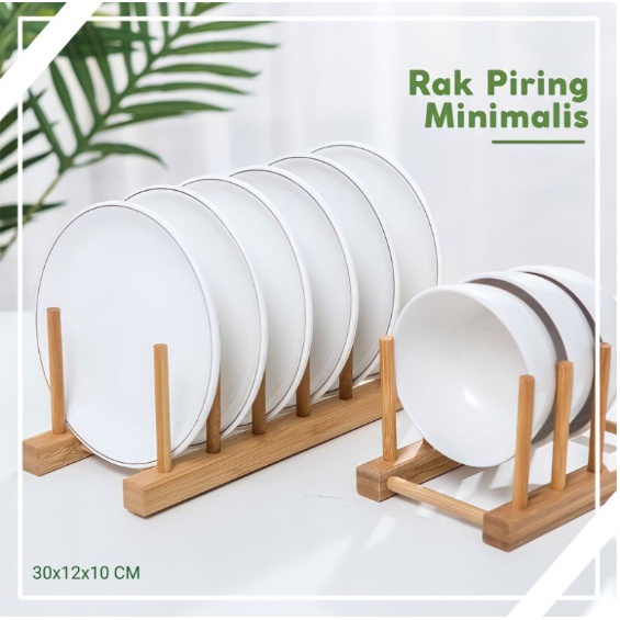[DapurCantik Store] Rak Piring Kayu Isi 7 Piring Dan 5 Piring Tempat Mangkok Rak Gelas Pengering