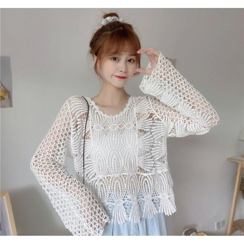 MDLV ~ 34110 CARMEN CROCHET TOP ATASAN BRUKAT OUTER BRUKAT BLOUSE IMPORT FASHION IMPORT