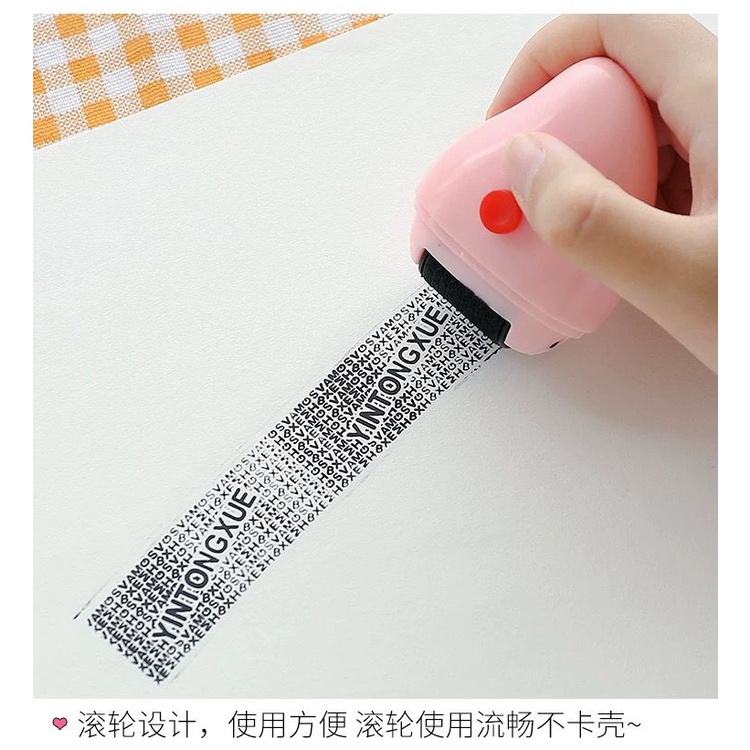 [littlecrab] Stempel Pelindung Data Identitas Paket Roller Stamp With Cutter 2 in 1 Thermal Paper Permanent Marker Pisau Kecil Pembuka Paket Coret Identitas Diri