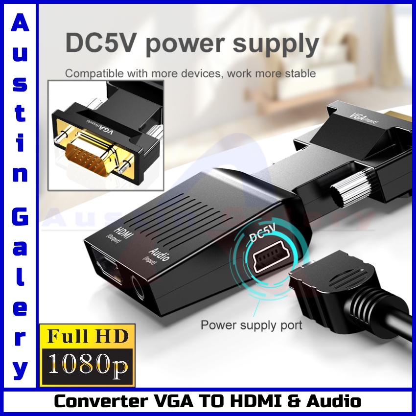 Converter VGA TO HDMI With Port Audio 3.5mm HD1080P / VGA Input TO HDMI Output With Audio Input Untuk PC Laptop HDTV Proyektor