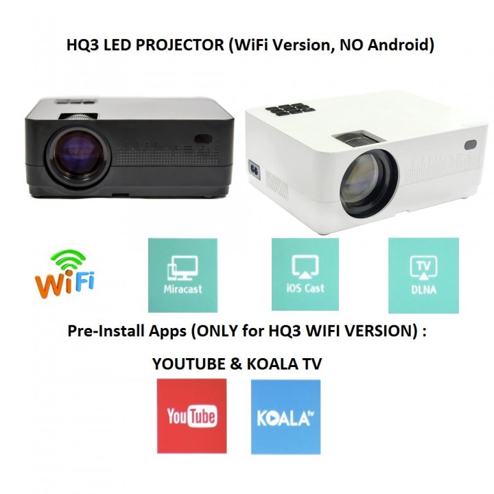 HQ3 LED Multimedia Projector 2500 Lumens - WiFi and Mirroring Function