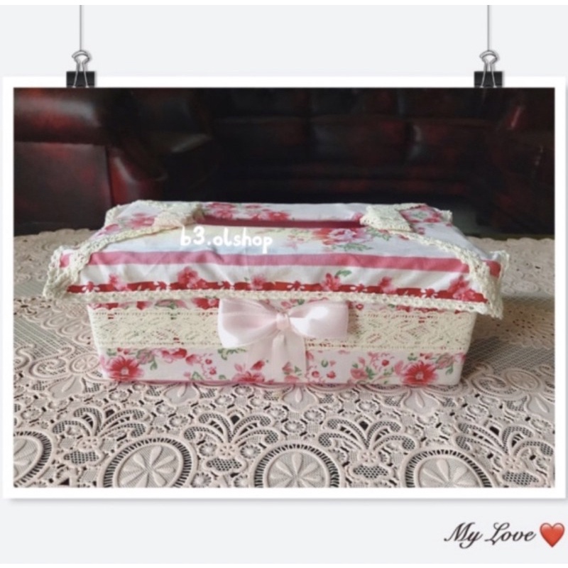 kotak tisu hias shabby bahan katun Jepang