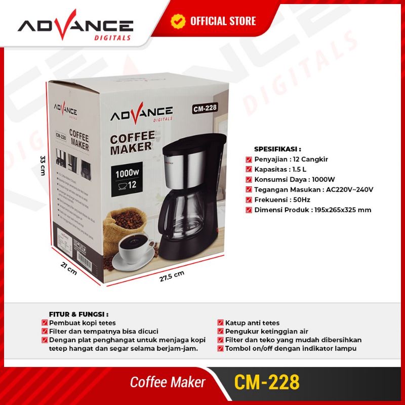 Advance Coffee Maker 1.5L  Mesin Pembuat Kopi CM-228 Garansi Resmi Advance 1 Tahun