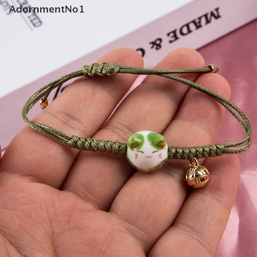 (AdornmentNo1) Gelang Tangan Tali Aksen Lonceng Keramik Motif Kucing Keberuntungan Untuk Wanita / Pasangan