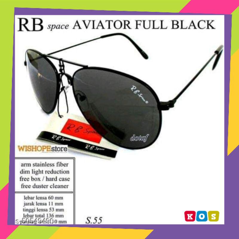 KACAMATA AVIATOR PRIA WANITA FULL HITAM RB SPACE