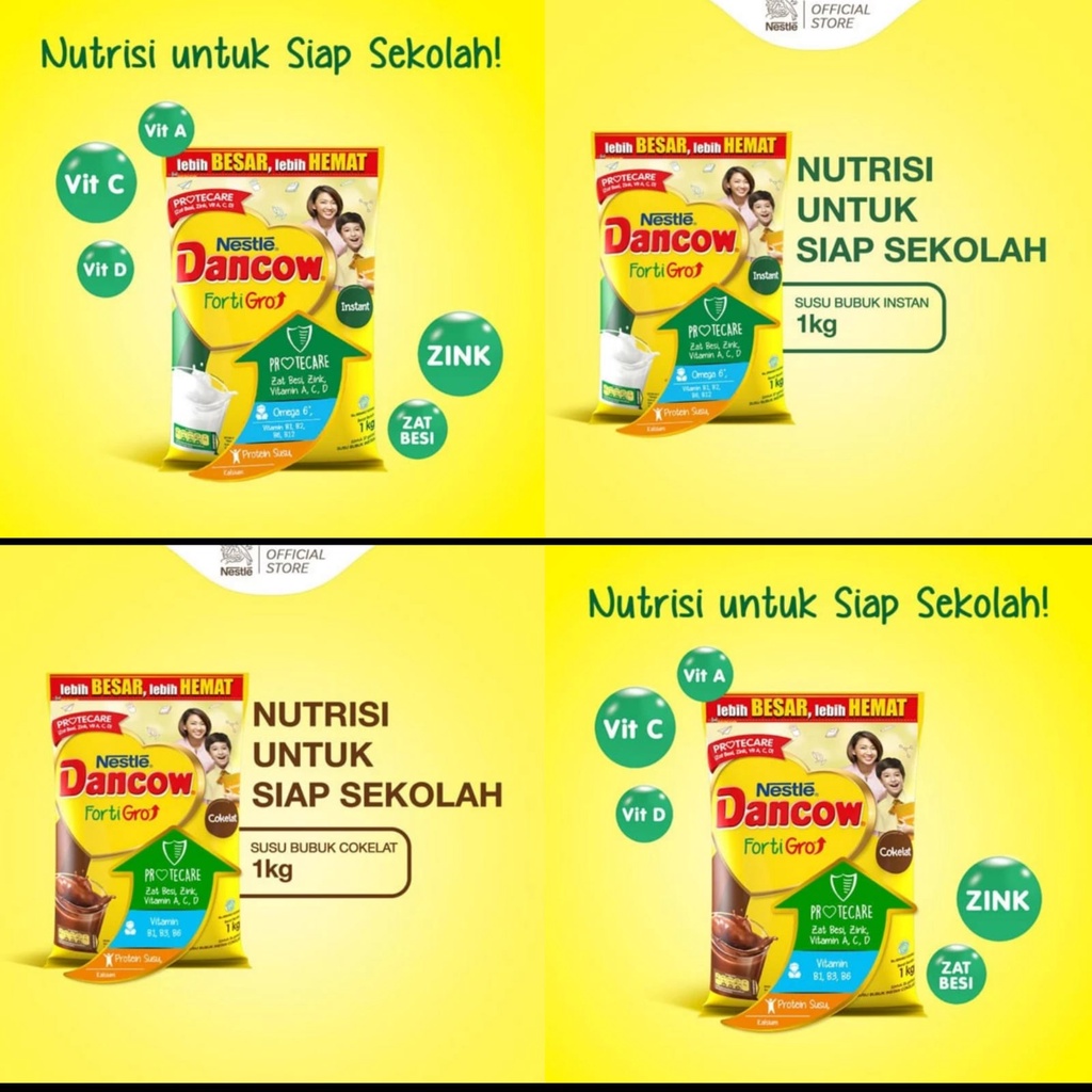 

NESTLE DANCOW Fortigro Susu Bubuk Cokelat susu bubuk instant Usia Sekolah Pouch 1kg / 1000gram