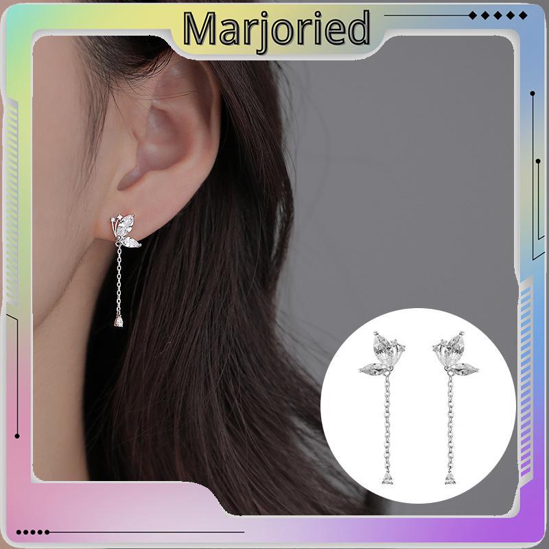 Anting Kupu-kupu Rumbai Drop Earrings Retro French Temperamen Indah Flash Diamond Earrings-MJD