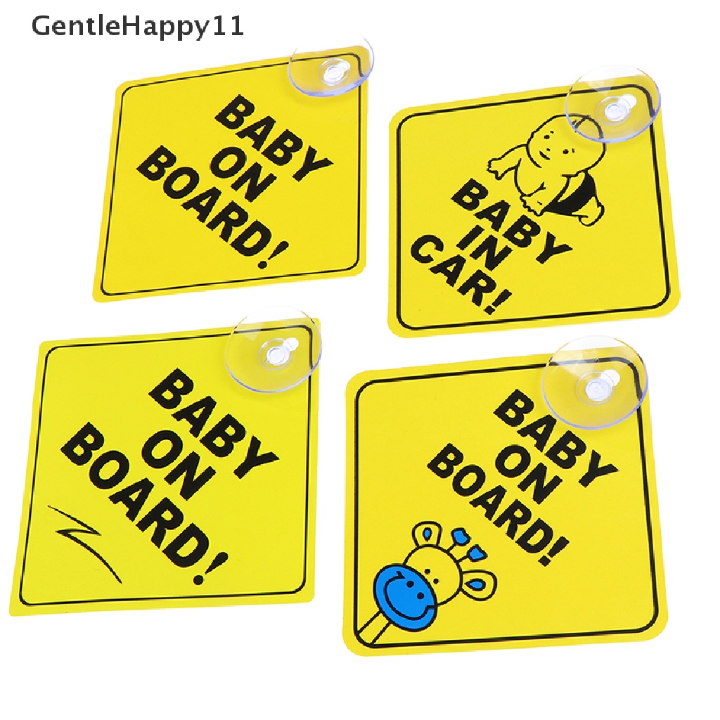 Gentlehappy Baby On Board SAFETY Mobil Jendela Suction Cup Kuning Reflektif Tanda Peringatan 12CM