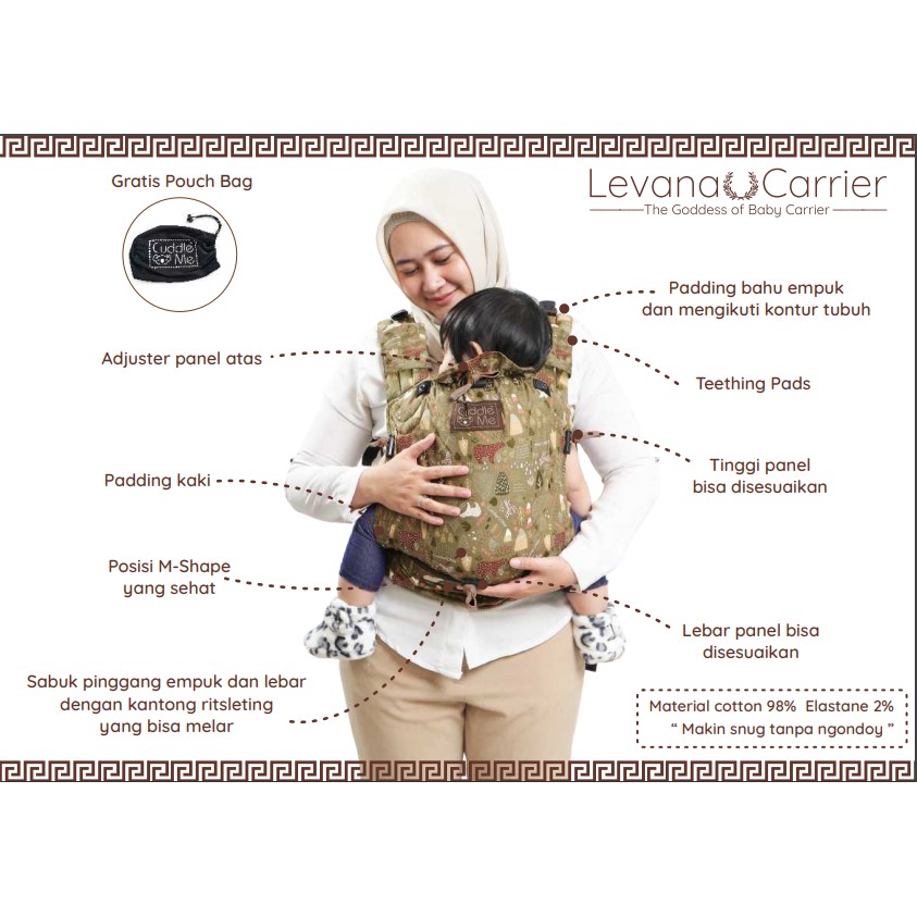 Cuddle Me Levana Carrier Gendongan Stretchy Bayi Ergonomis SSC Original Motif Cuddleme M Shape