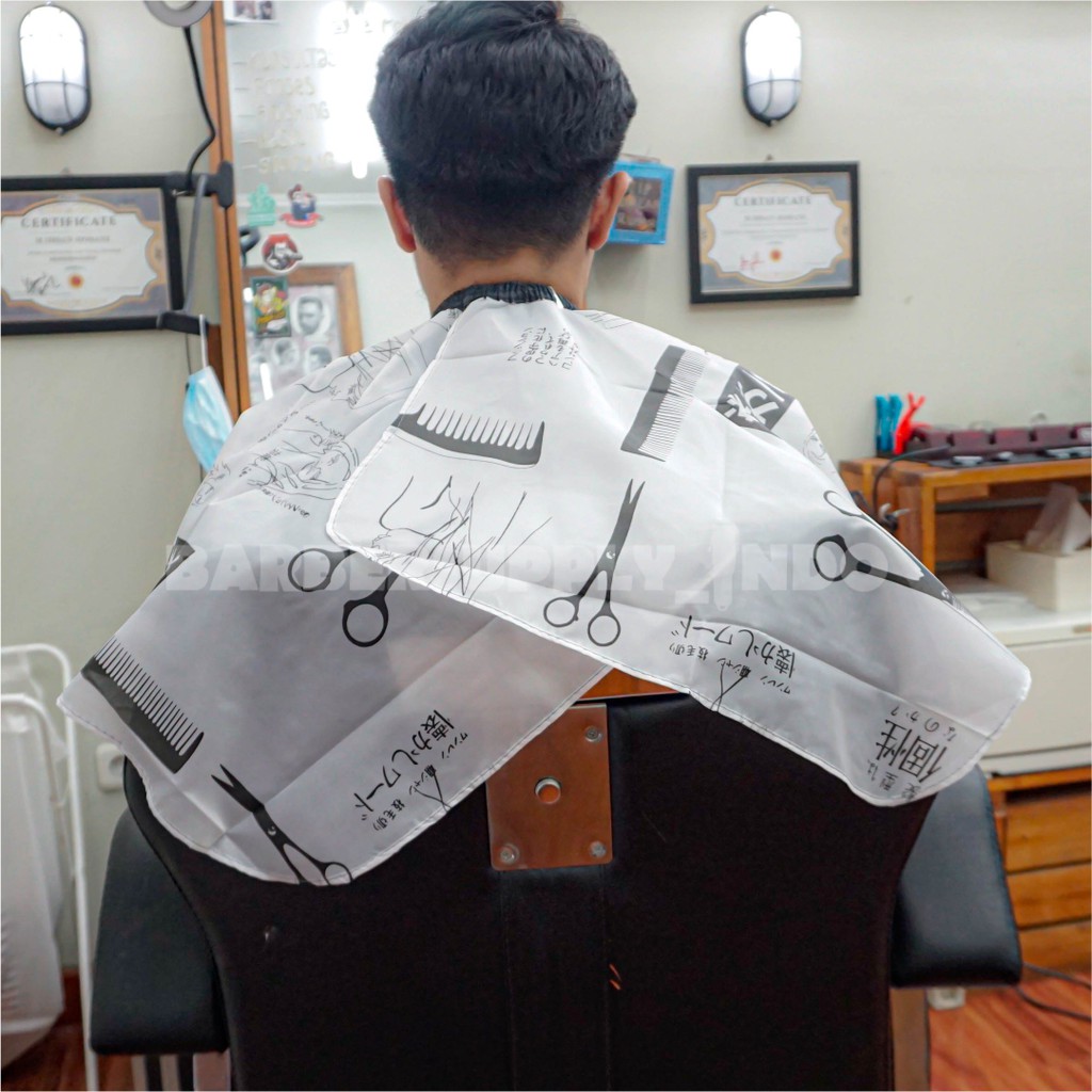 CAPE / KEP / KAIN KIP CUKUR BARBER PANGKAS SALON PUTIH MOTIF JEPANG