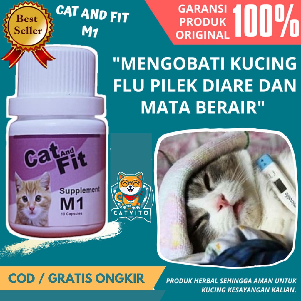 PAKET Obat kucing anti jamur kutu scabies dan Obat Flu Pilek Diare Paket Cat and fit X1 Tetes dan M1 Kapsul