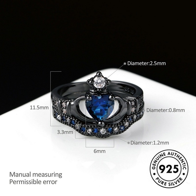 Cincin Sterling Silver 925 Model Mahkota Dengan Batu Sapphire Elegan Untuk Wanita