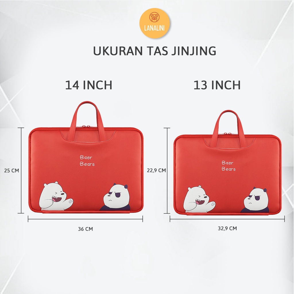 Sleeve Pouch Sarung Tas Bag Case Ipad Tab Tablet Macbook Air Pro Laptop Asus Acer Lenovo HP Huawei 11 12 13 14 15 inch Motif Gambar Bear Beruang Panda Warna Merah Lucu Cute Murah Korean Model Jinjing Tali Strap