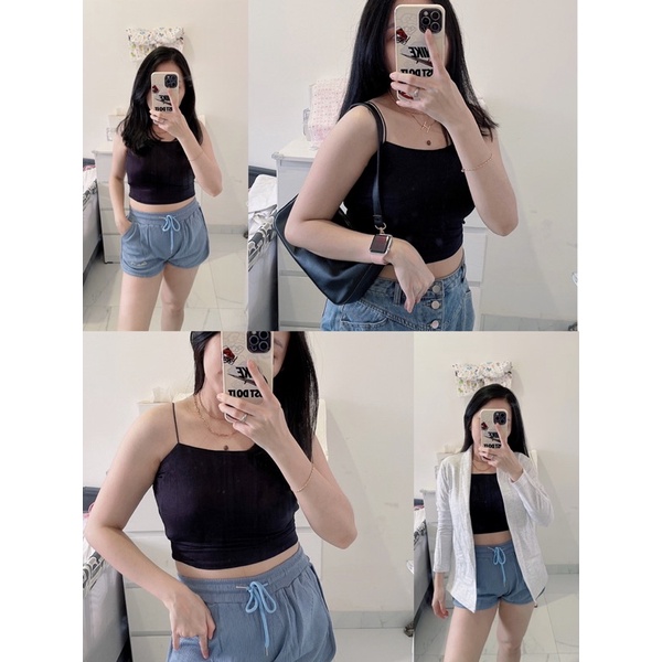 tanktop crop hitam spandek rayon halus wanita import.tanktop murah crop polos.kemben tanktop korean murah