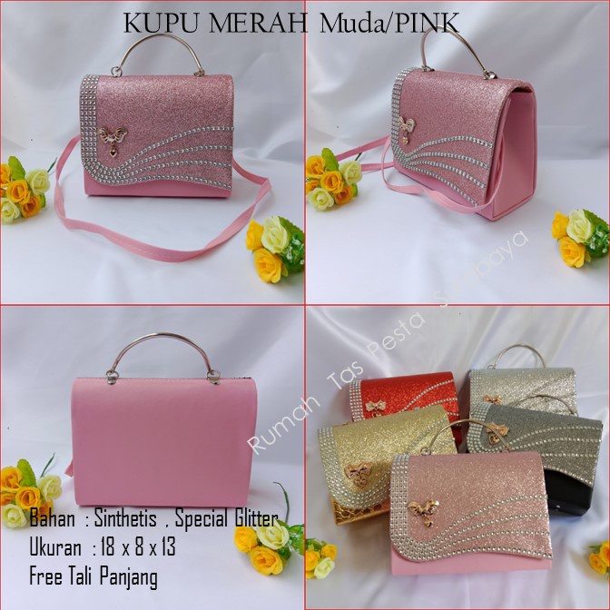 Tas Cewek,Tas Clutch,Tas Seserahan,KUPU MERAH Muda_PINK