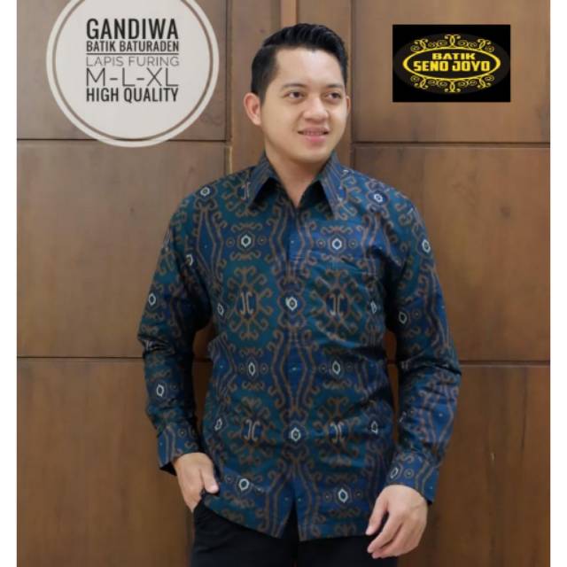 Kemeja Batik / Hem Batik Lengan Panjang GANDIWA Bahan Katun Baturaden Lapis Furing