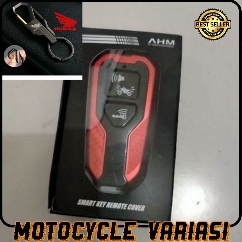 PAKET GANTUNGAN KUNCI DAN COVER REMOTE VARIO 160 2022 ORIGINAL AHM-Merah+sayap honda