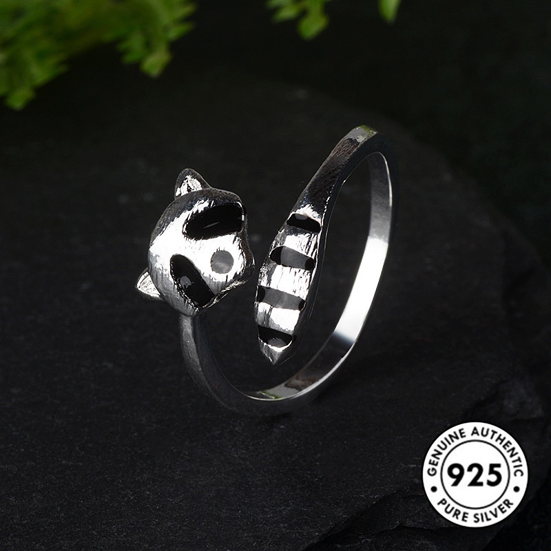 Cincin Sterling Silver 925 Model Binatang Rakun Untuk Wanita