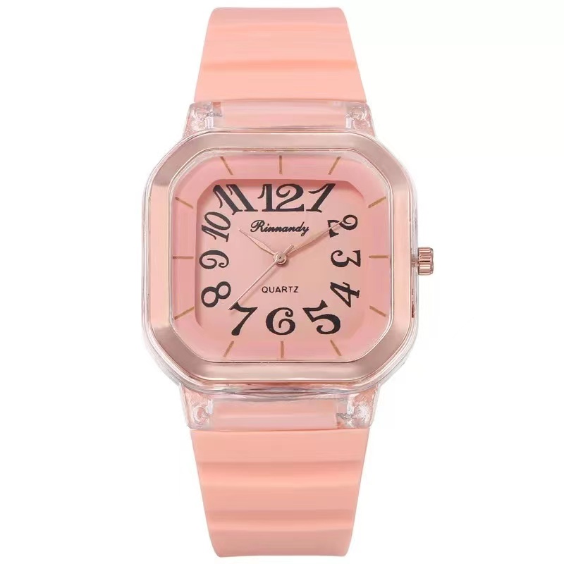 Jam Tangan Rubber Wanita Analog Quartz Angka Dial Kotak Import-55-4 #7 Peach