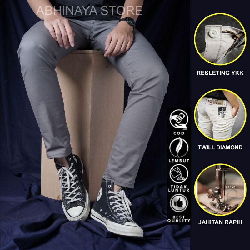 Celana Chino panjang Pria Bahan Adem Nyaman Katun Strecth/Melar Elastis