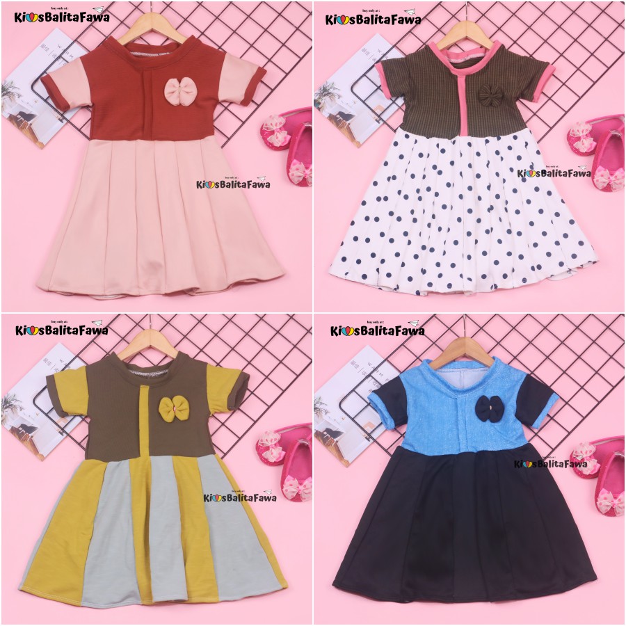 Dress Maudy uk 1-2 Tahun / Dres Balita Cewek Baju Anak Perempuan Harian Gaun Pesta Murah