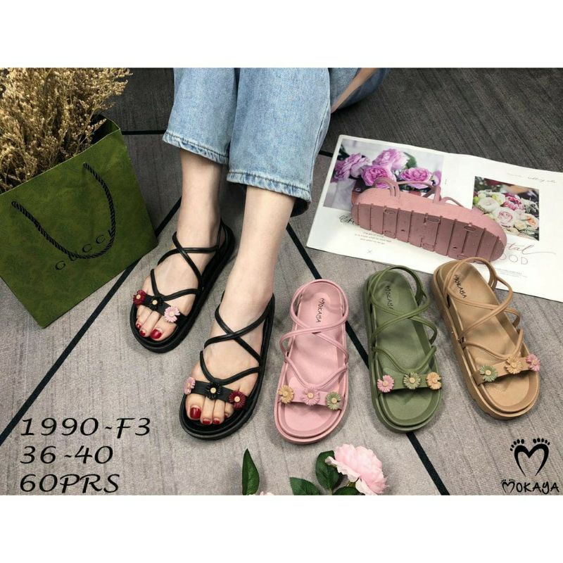 Sandal wanita bunga - sandal tali  - sandal mokaya