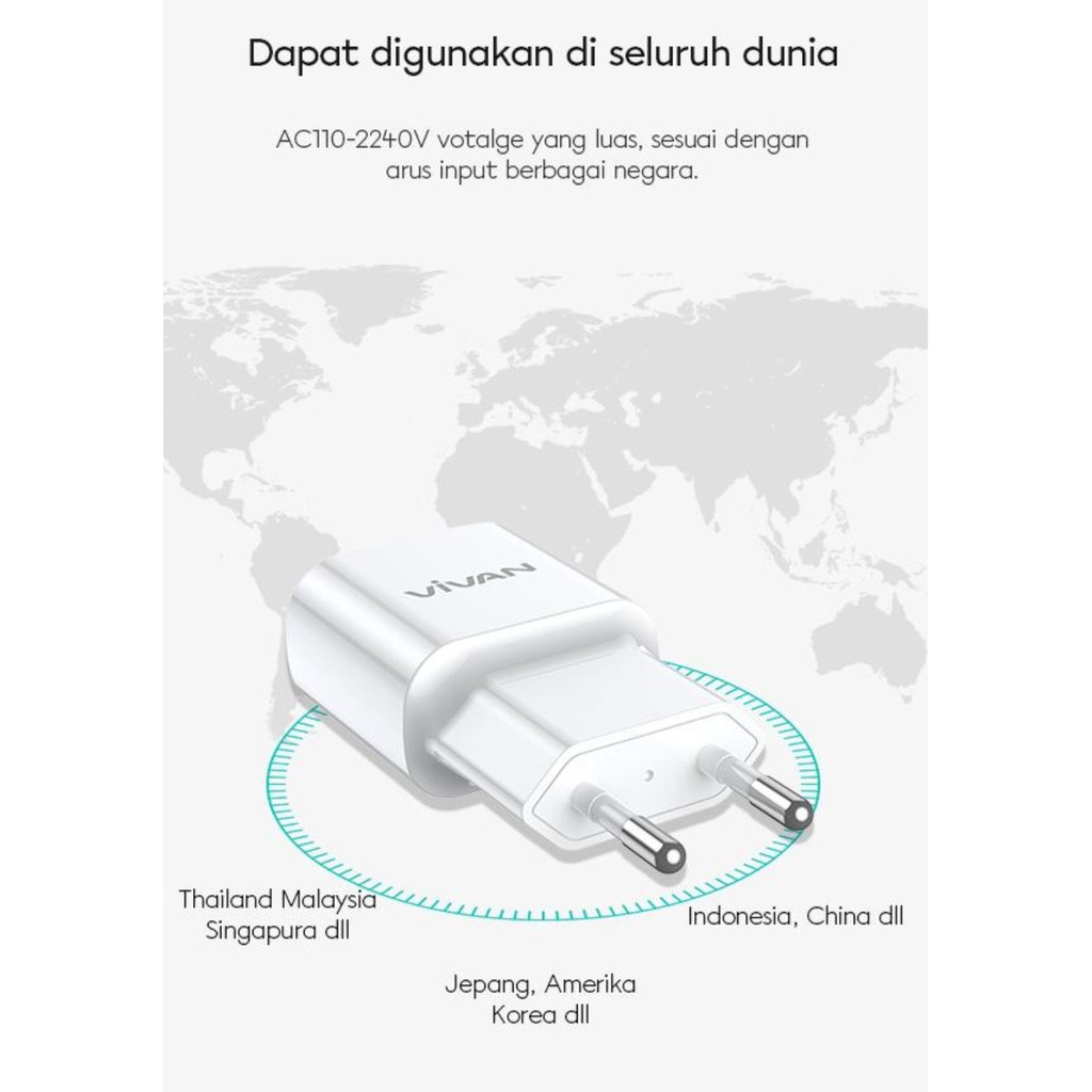 Charger Dual Mode PD / QC 3.0 Type C - Vivan Power Super 3A 18W