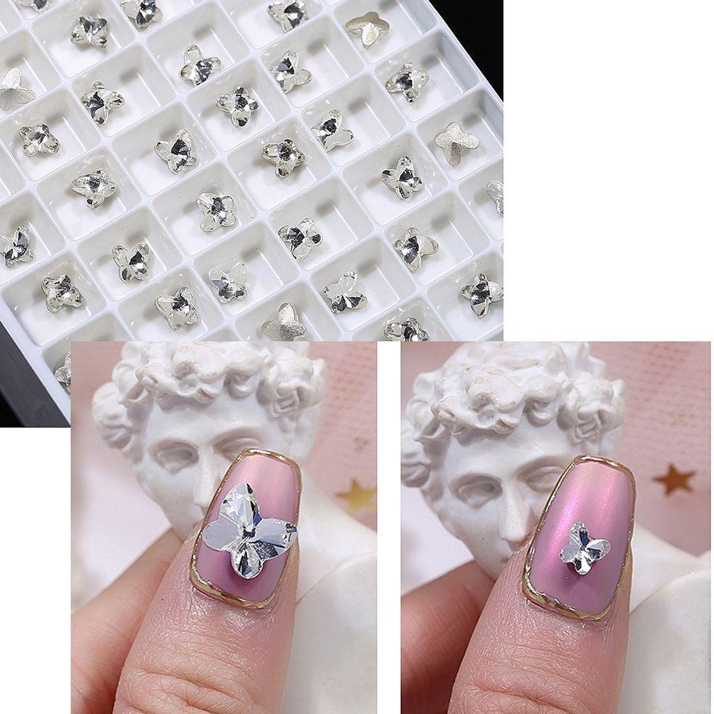 AUGUSTINA Agustina Butterfly Nail Rhinestones Glitter 10 Pcs Membuat Perhiasan Manikur Aksesoris Kaca Permata Kuku Charms