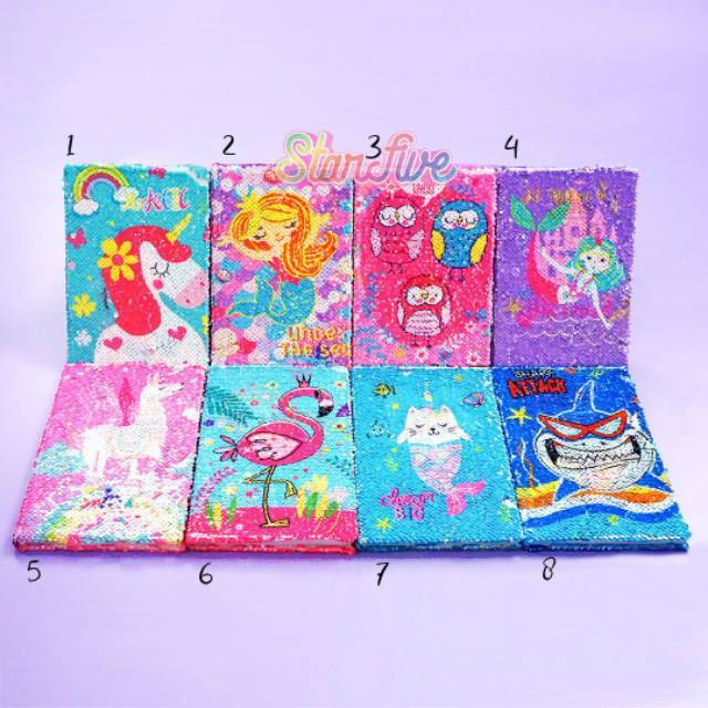 

buku sequin NOTEBOOK SEQUIN SABLON STARFIVE. Buku diary anak.