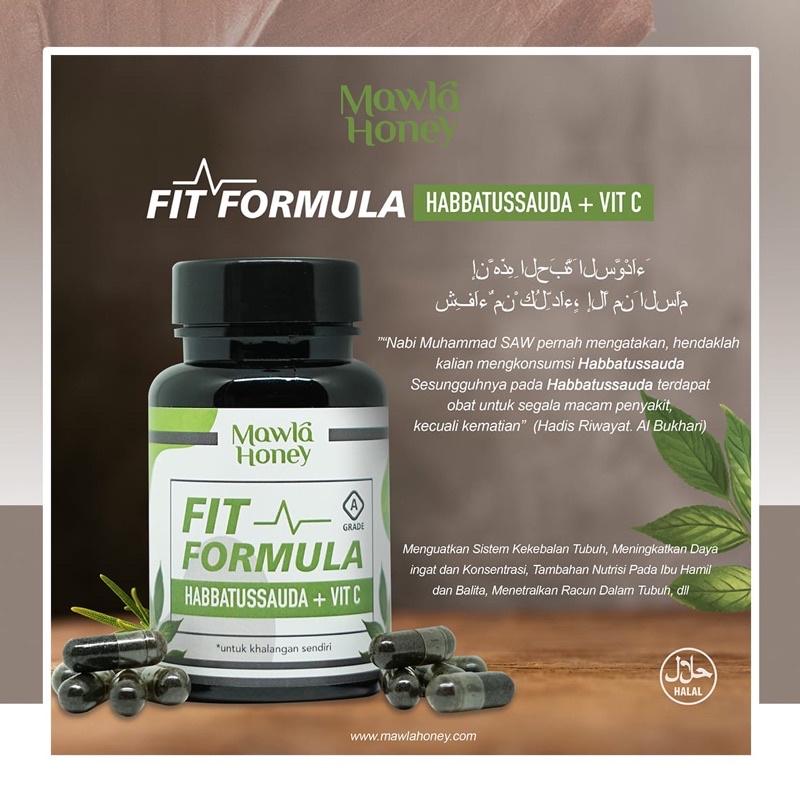 Mawla Honey Fit Formula Habbatussauda plus Vitamin C isi 50 kapsul Grade A