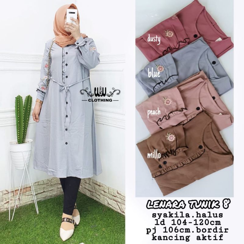 Lenara Tunik , By W&w , syakila halus , bordir , kancing Aktif